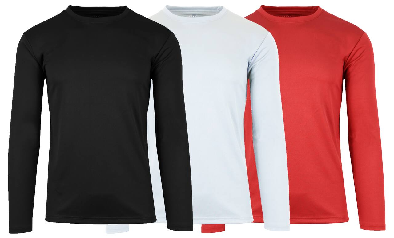 Galaxy by Harvic Long Sleeve Moisture-Wicking Performance Crew Neck Men's T-Shirt 3 Pack